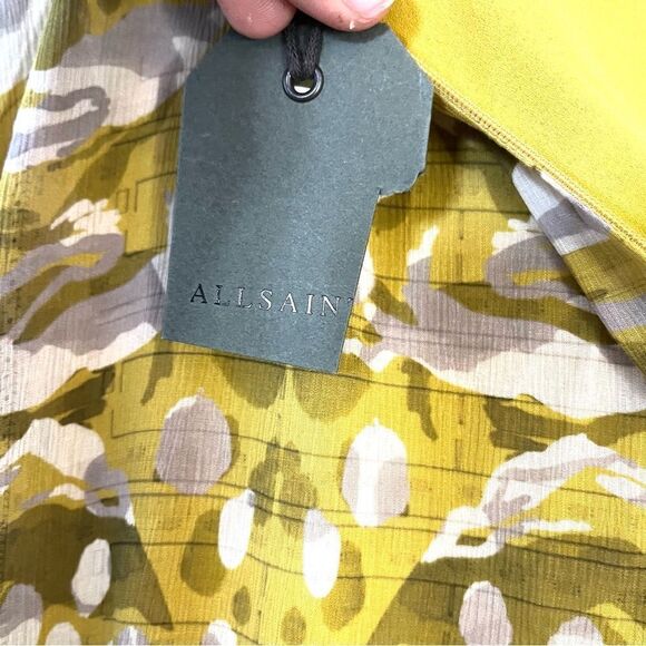 ALL SAINTS Slvina Hi-Low Skirt with mini skirt liner Yellow Pattern Size 0 NWT - Picture 7 of 10